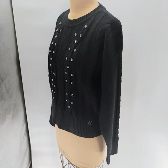 Karl Lagerfeld Womens Cable Neck Mock Knit Sweater, Black Medium - Picture 8 of 14